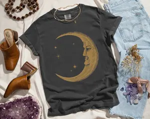Boho Moon Shirt, Retro Comfort Colors TShirt for Women, Spiritual Astrology T Shirt, Vintage Graphic Tee, Celestial Trendy Yoga Shirt Gift