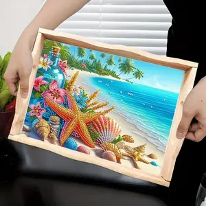 DIY Diamond Painting Kit, Irregular Crystal Diamonds, Wooden Tray with Handle, Home Decor, Perfect for Holiday Decoration