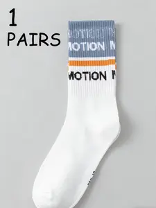 American Style Sports Letter Mid-Calf Socks, Sports Athletic Socks, 1 Pair, Comfortable and Stylish, Perfect for Casual Wear, High-Quality Material