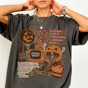 Comfort Colors Shirt Retro Halloween Collage Ghost Pumpkin Vintage Graphic Tee Halloween Lovers Spooky Season Boo Trick Or Treat Haunted Fall Season Autumn October Cute Aesthetic Witch Witchy Halloween Party Unisex Gift Top