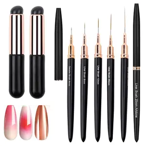 ✨ 7-Piece Professional Nail Art Brush Set: Includes 5 Extra-Fine Line Drawing Brushes and 2 Silicone Gradient Brushes for DIY Nail Gradient / Blending / Painting / Transferring, Suitable for Home DIY and Nail Salons