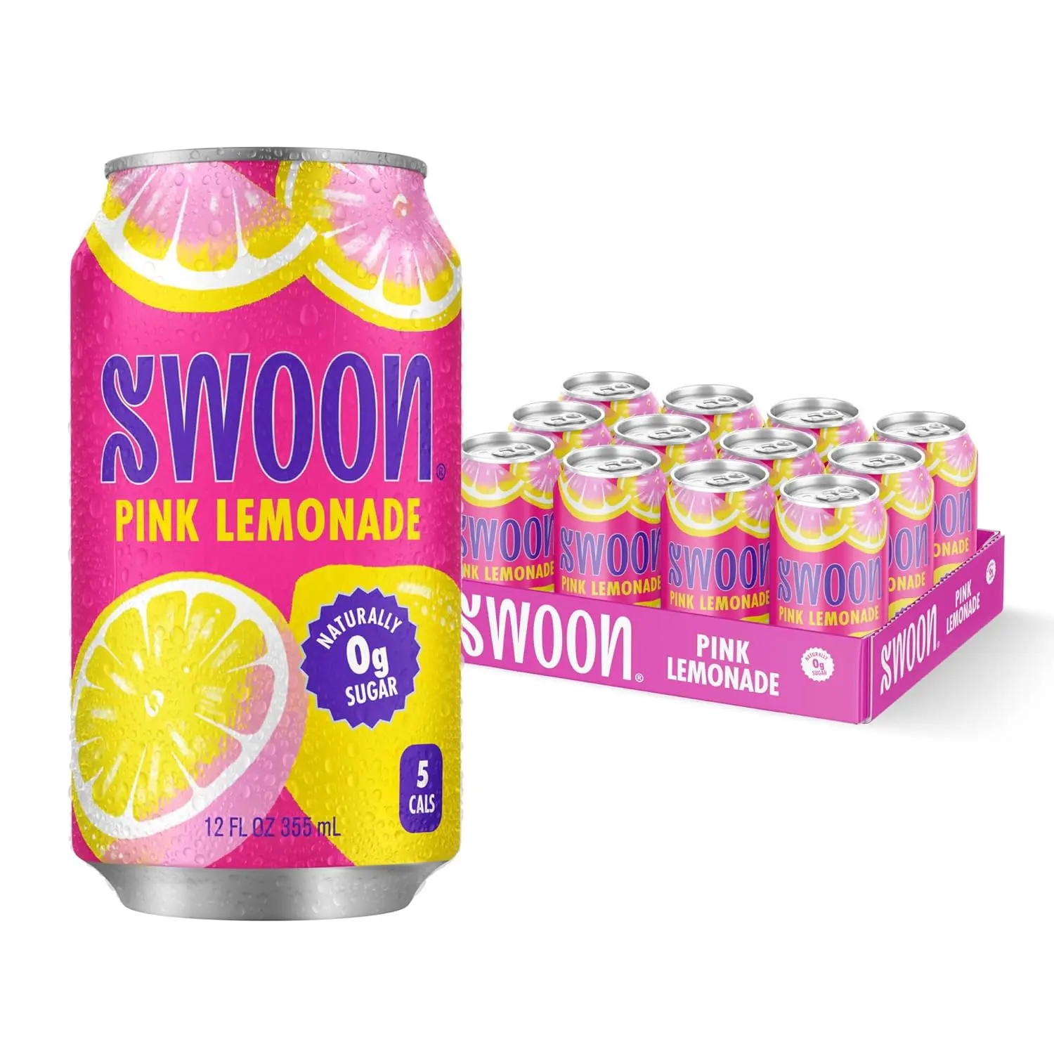Swoon Pink Lemonade Sugar Free Strawberry Lemonade Drink, Low Carb, Paleo Friendly, Gluten Free, Monk Fruit Sweetened, 12 fl oz Pack of 12