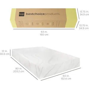 Best Choice Products 12 Inch, Green Tea Charcoal Cooling Gel Memory Foam Mattress, Fiberglass Free, 2-Layer, Breathable - Queen, Medium Firm