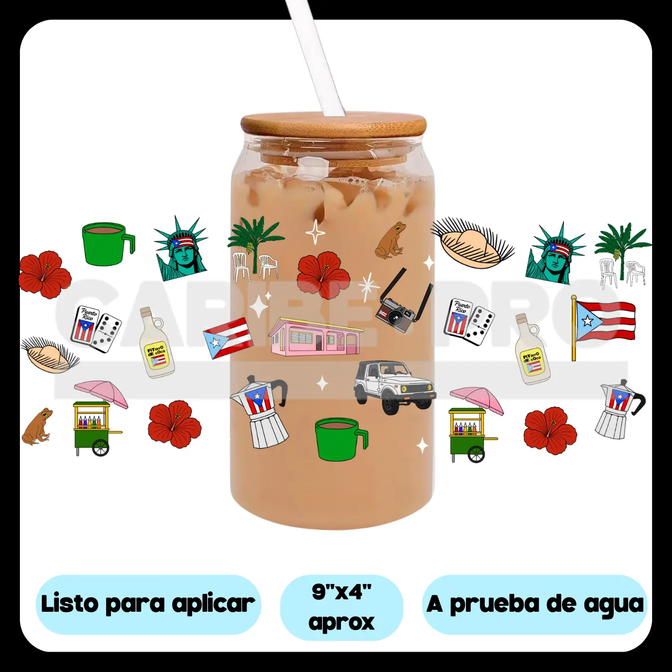 UV DTF Plastic-Acrylic Stickers for DIY Scrapbooking & Stamping, Puerto Rico Themed Toy & Hobby Decor