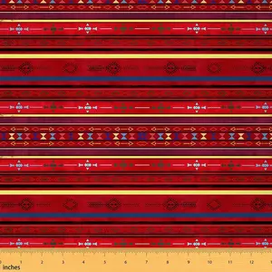 Southwestern Upholstery Fabric for Chairs,2 Yards,Tribal Fabric By The Yard,Geometric Waterproof Fabric,Native American Design Red Yellow Fabric
