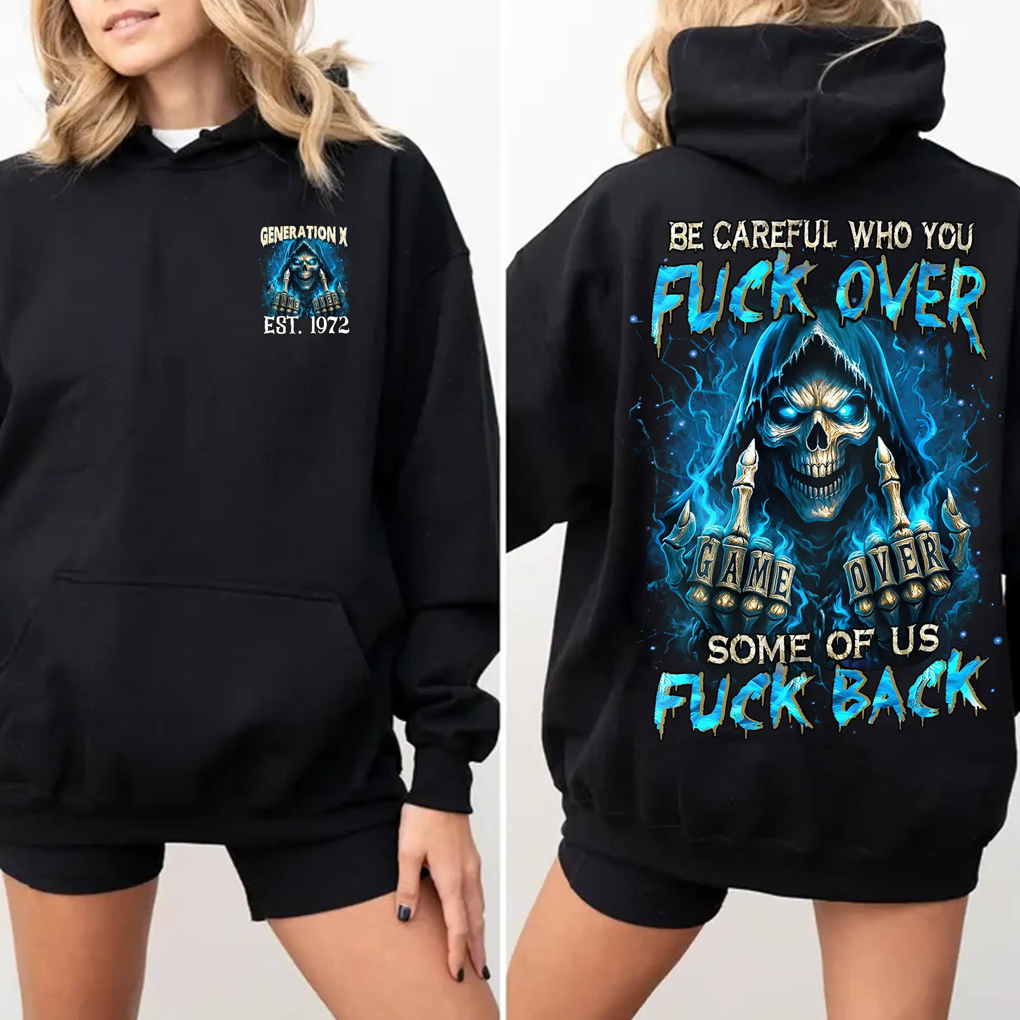 Personalization Gen X FAFO Hoodie, Be Careful Who You F Over Raised on Hose Water and Neglect, 100% Cotton, Two-Sided Print  Design Menswear Shirt Casual Classic
