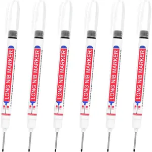 Deep Hole Marker Pens, 6 count Ink  Deep Reach Markers 22mm/0.87 Inch Long Nose Marker Scriber Pen for Woodworking Builders, Black