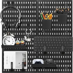 Black Pegboard Combination Kit,Versatile Wall Organizer with 4 Plastic Panels and 38 Accessories for Craft Room,Bathroom,Nursery Storage,Office and Gaming Setup With Customizable Hanging Solutions