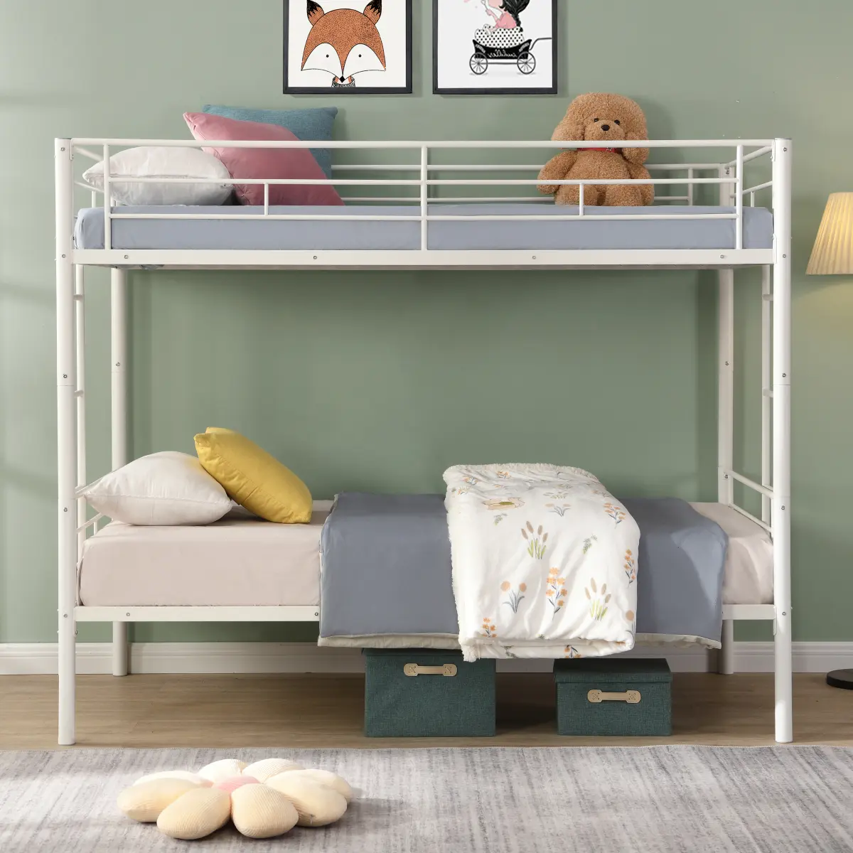 Modern Arch Metal Bunk Bed, White Steel Frame, Twin Bed Frame, Modern Bedroom Furniture, Easy Assembly, No Box Spring Needed, Safe and Durable