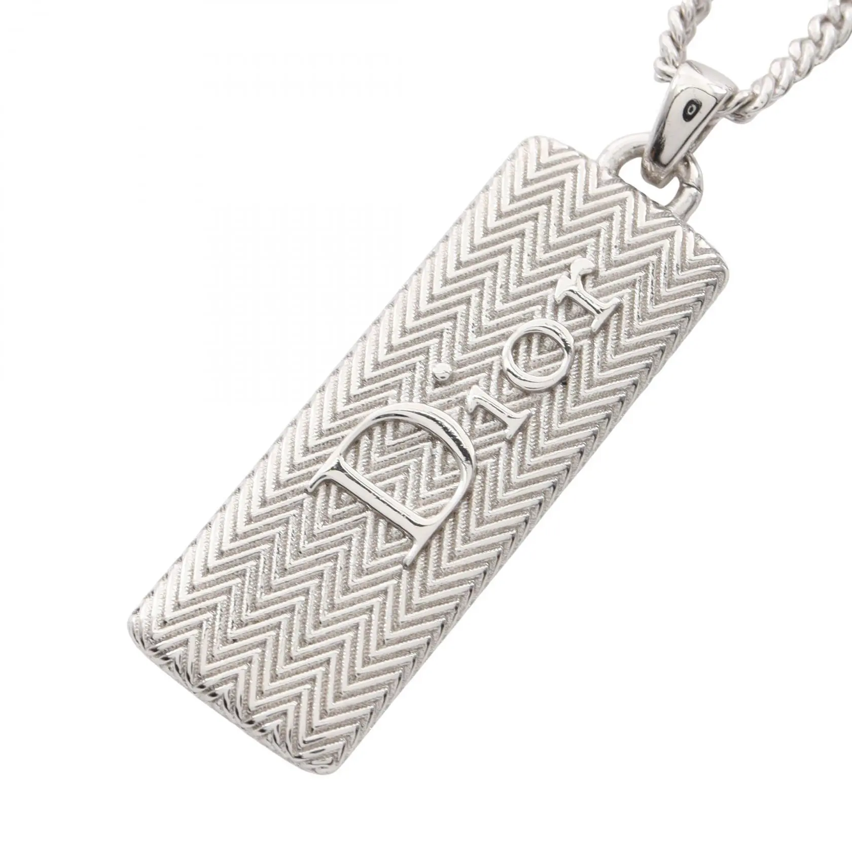 Pre-owned Dior Stainless Small Leather Goods Guilloche Plate Pendant Necklace Steel Necklace