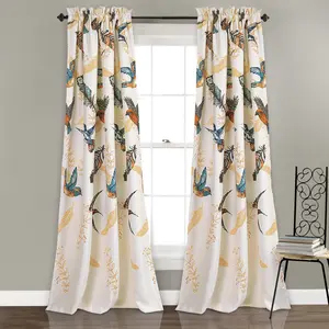 Lush Decor Bird Breeze Light Filtering Window Curtain Panels Pair 52"W x 63"—95‘’L +2" Multi - Bird Curtains For Bedroom - Colorful Living Room Curtains