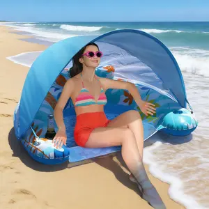 Adult Inflatable Pool Float with Canopy, Lounge Chair with Sun Shade, Cup and Phone Holder for Beach Pool