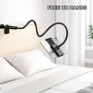 Adjustable Goose Neck Phone Holder for Bed Hands-Free Reading on Bed Headboard for iPad, Kindle, and Switch Wide Angle