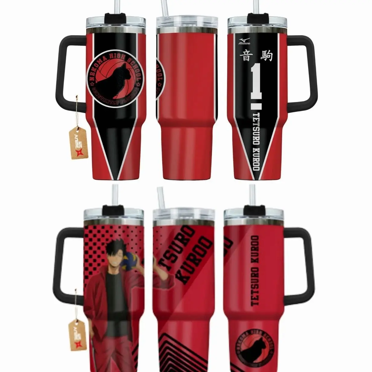 Tetsuro Kuroo Haikyuu!! Anime Manga 40oz Tumbler Stainless Steel with Straw, Lid and Handle - Double Wall Insulated Flasks – Perfect Gift for Fans