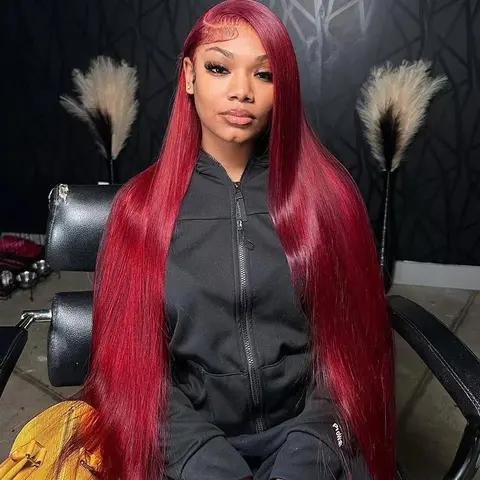 BB Face Burgundy 99J Lace Front Wigs Straight 13x6 HD Lace Frontal Wig Human Hair For Women Pre Plucked Red Colored Lace Wig 180% Density