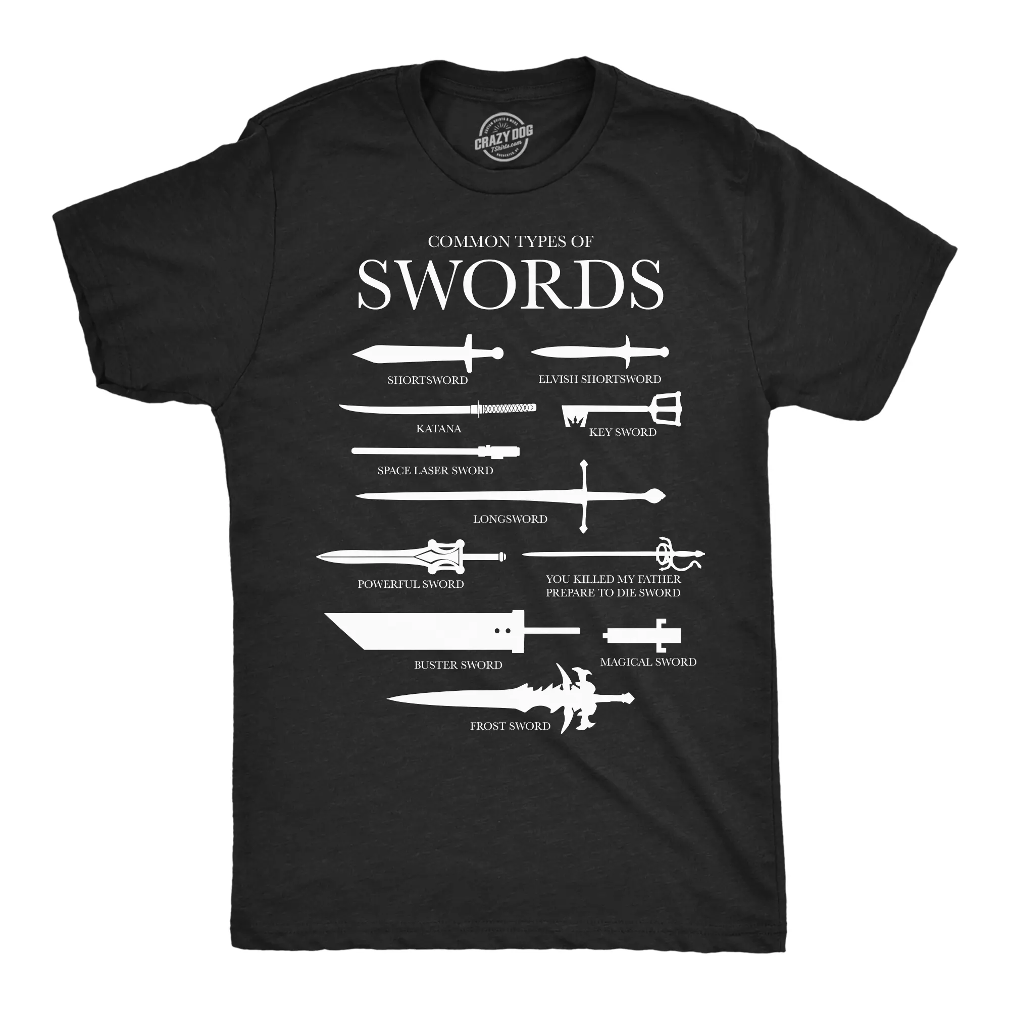 Mens Funny T Shirts Common Types Of Swords Sarcastic Nerdy Tee For Men Mens Funny T Shirts Cool Vintage Fashion T-Shirt Gift Classic Menswear Funny Nerd Short Sleeve Novelty Tees for Guys Black -