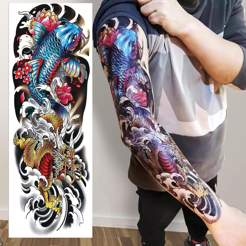 Temporary Sleeve Tattoo for Men and Women (L19“xW7”),Waterproof Realistic Fake Tattoos Long lasting，Halloween Full Arm Temporary Tattoos sticker tattoo sleeve rising sun tattoo