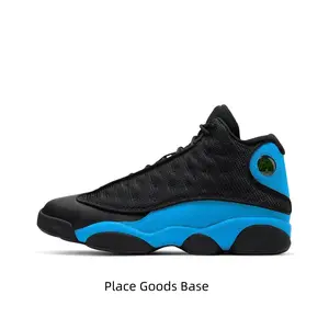 Black and Blue High-Top Retro Basketball Shoes with Leather and Suede Upper, Blue Midsole