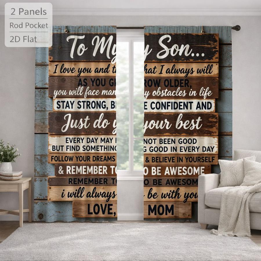 2Pcs Rustic Wooden Board Grain Slogan Sun Blocking Curtains Digital Printed Rod Pocket for Bedroom Office Kitchen Living Room Study Home Decor Multiple Sizes Soft Light Filter Easy Installation