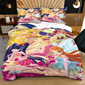 Winx Club Pattern Quilt Cover Set, Soft And Durable Bedding Set, Contains 1 Duvet Cover And 1 Or 2 Pillow Cases, Daily Holiday Birthday Gift Bedroom Decor For Kids And Adults