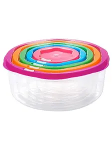 Round Food Storage Containers Set of 5, Plastic Kitchen Containers with Colorful Snap-On Lids, BPA-Free Meal Prep Storage