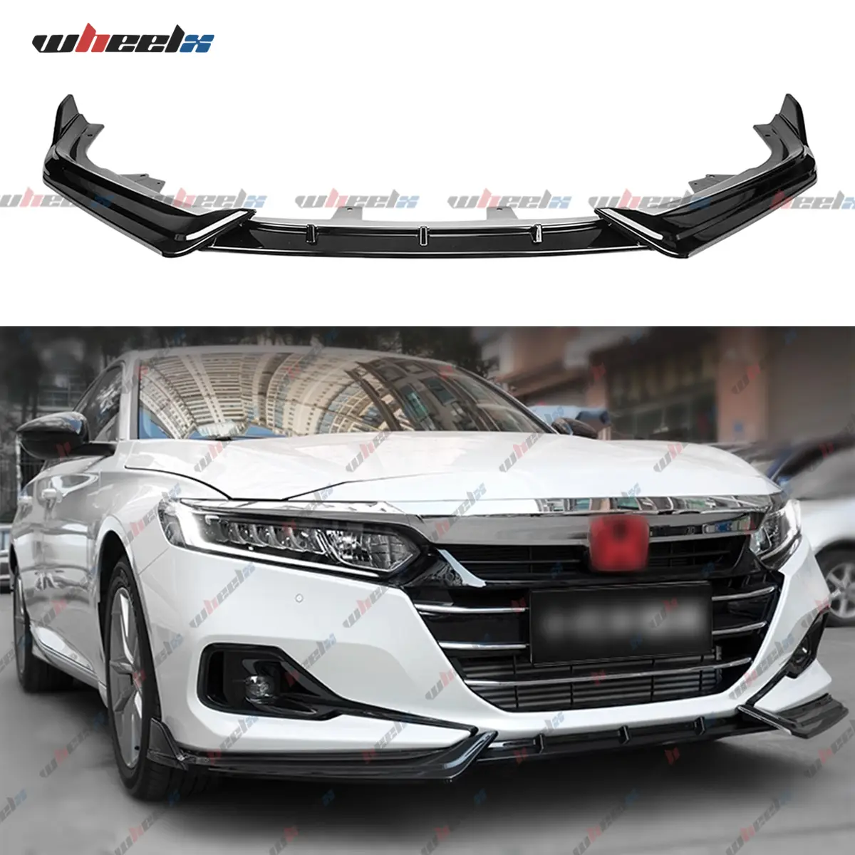 2021-2022 Honda Accord - 3-Pieces V-Style Exterior Kit, Gloss Black Front Bumper Lip Spoiler & Carbon Fiber Trunk Spoiler
