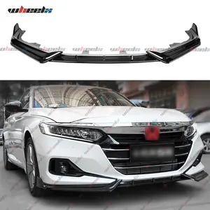 For 2021 - 2022 Honda Accord - V - Style 3 - Piece Kit: Gloss Black Front Bumper Lip Spoiler & Carbon Fiber Trunk Spoiler
