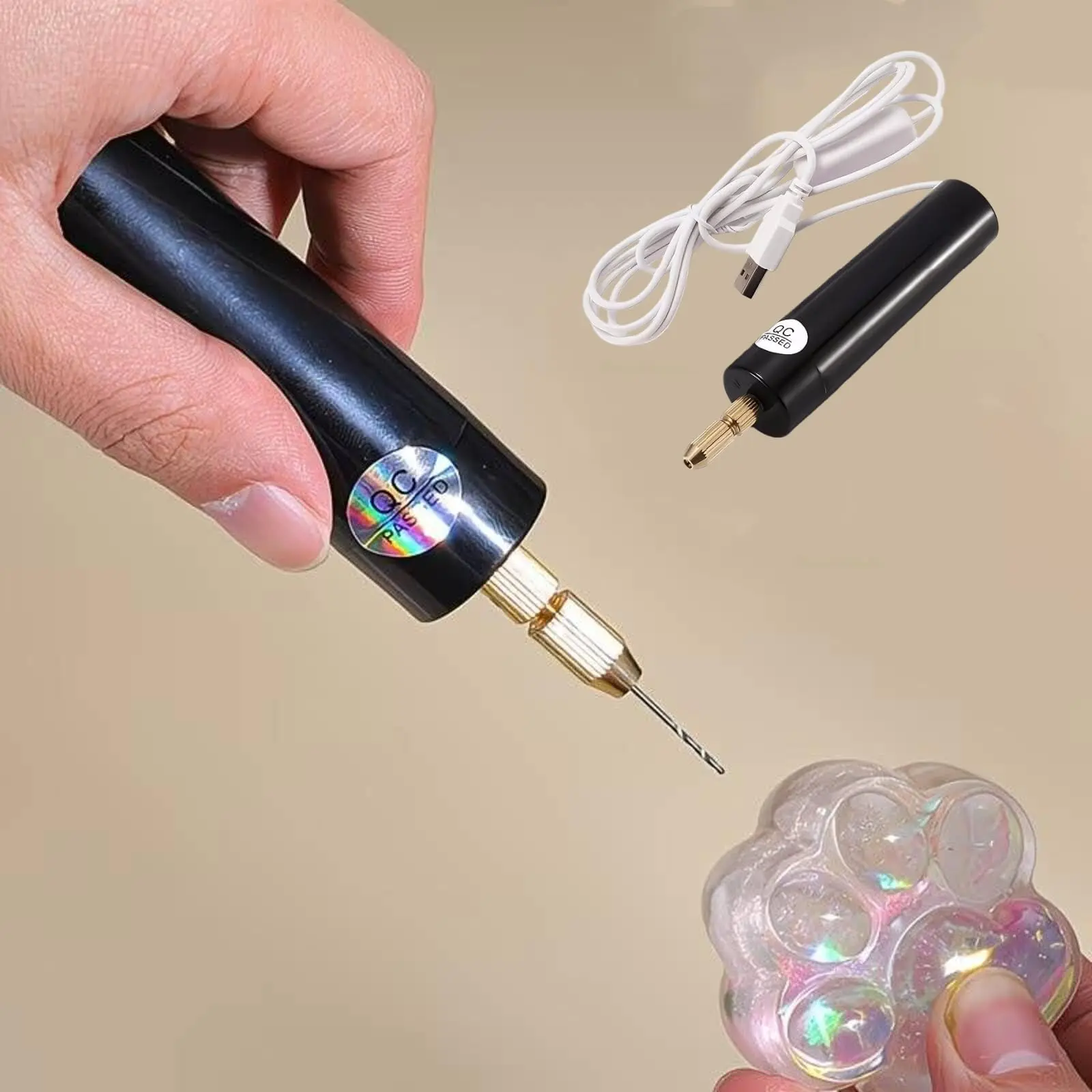 Micro Handheld Electric Drill Set, USB Powered Mini Drill with 3 Drill Bits (1.0mm & 1.2mm), 0.7-1.2mm Chuck Range, Resin Jewelry Making Tool for DIY Crafts, Keychain, ABS & Acrylic Projects