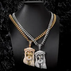 GAB High Quality Jesus Pendant,316 Stainless Steel Necklace Stylish Cuban Chain Set For Man, High-end Jewelry Gift