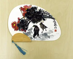 Double-Sided Chinese Ink Painting Fan | Bird & Flower Painting + Calligraphy | Original Hand-Painted Art Fan