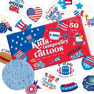 50 Pcs 4th of July Temporary Tattoos for Kids - Patriotic Independence Day Party Favors, American Flag & USA Designs, Waterproof & Long Lasting, Safe for Boys and Girls