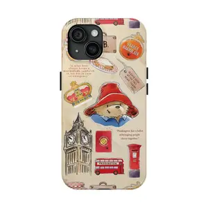 Paddington Bear Vintage Phone Case, Travel Collage Phone Durable, Cute London Aesthetic CasesSuitable for iPhone 17-11 Pro Max/Plus and  Samsung Galaxy S23-25