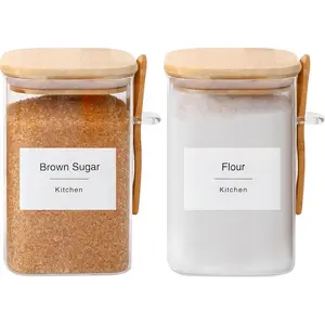 Flour and Sugar Containers - 34 oz Glass Jar with  Lid and Spoon, Sugar Holder and Canister for Countertop, Glass Containers for Coffee Beans, , Flour, Nuts, Candy and Cookie (Set of 2)