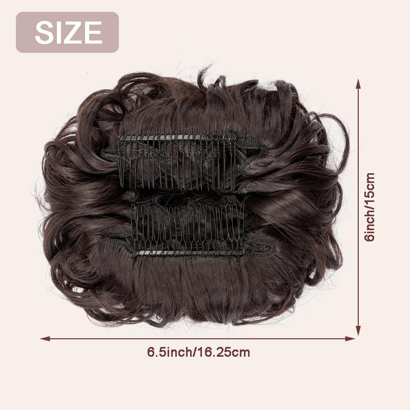 Short Messy Curly Hair Bun Extension Easy Stretch Hair Combs Clip In Ponytail Extension Scrunchie Chignon Ponytail Hairpieces Wavy Synthetic
