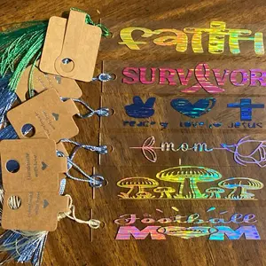 Personalized Bookmarks - Customized with "Faith Survivor Mom" Design & Colorful Holographic Letters - Handmade Tags Included