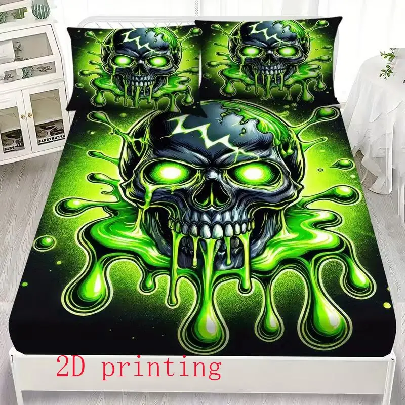 Neon Skull Bedding Set, Bedding with Sheets, 3-Piece Includes 1 Fitted Sheet and 2 Pillowcases, Soft Polyester Fiber, Breathable Sheets, All Seasons