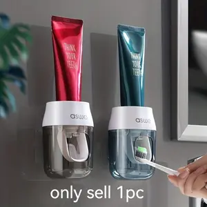 1/2pcs Upgrade your bathroom with this automatic hands-free toothpaste dispenser and wall-mounted holder! Toothbrush Holders