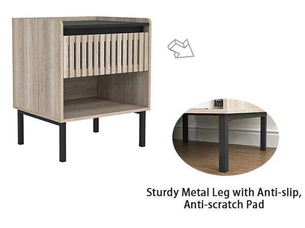 Set of 2 Modern Fence Nightstands ,Boho Khaki Bedside Table Set of 2, End Table with Open Storage Space & Metal Legs, Bedroom Night Stand