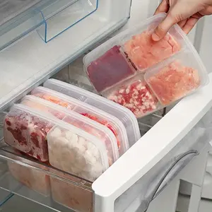 Refrigerator Storage Box, 4 Grids Fridge Organizer, Food Portion Control, Meal Prep Containers, Clear Crisper for Meat, Onion, Ginger, Kitchen Essential