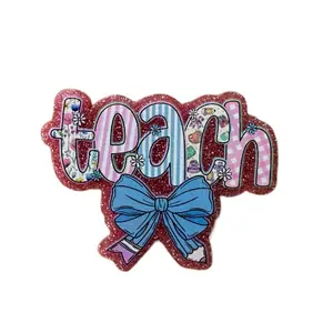 supplier Acrylic Add On for Badge Reel - Teach Bow Design with Velcro Adhesive for Easy Swapping & Sticker Option for Permanent Use