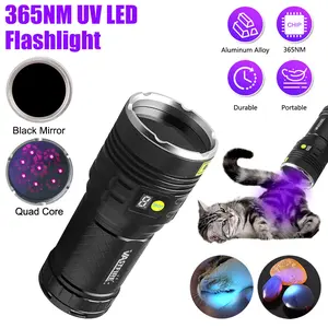 365 nm UV flashlight, USB rechargeable, high power black light, suitable for pet urine detection, resin curing, mineral identification, blood trail tracking, scorpion capture, rock treasure hunting, gemstone identification, and air conditioner leak detect