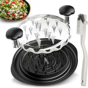 Manual Chicken Shredder 8inh" with Tray & Brush – BPA-Free Meat Shredder Tool, Anti-Slip Base (Black)
