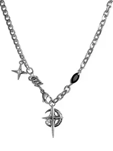 Y2K Gothic Sweet Cool Star Cross Moon Choker Necklace, Unisex Titanium Steel Rhinestone Zircon Lockbone Chain, Punk Style Unique Design Jewelry