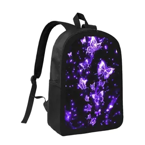 Purple Butterfly Printed Backpack - Lightweight Large Capacity School Bag with Adjustable Shoulder Strap, Durable Casual Backpack, Suitable for Boys and Girls, Stylish Butterfly and Star Design, Hand Wash Only, School Backpack, Daily Carry, Butterfly