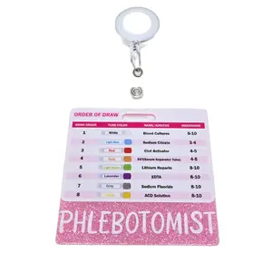 Phlebotomist Pink Badge Buddy to Display Work ID with Order of Draw Horizontal (Badge Reel Not Included) nurse id badge hospital worker retractable clip