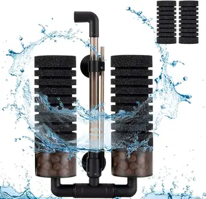 hygger Sponge Filter, Aquarium Filter Double Sponge Replaceable Media with 4 Biochemical Sponges and 1 Bag of Filtered Ceramic Balls Ultra Quiet Filter Fish Tank (S/M)