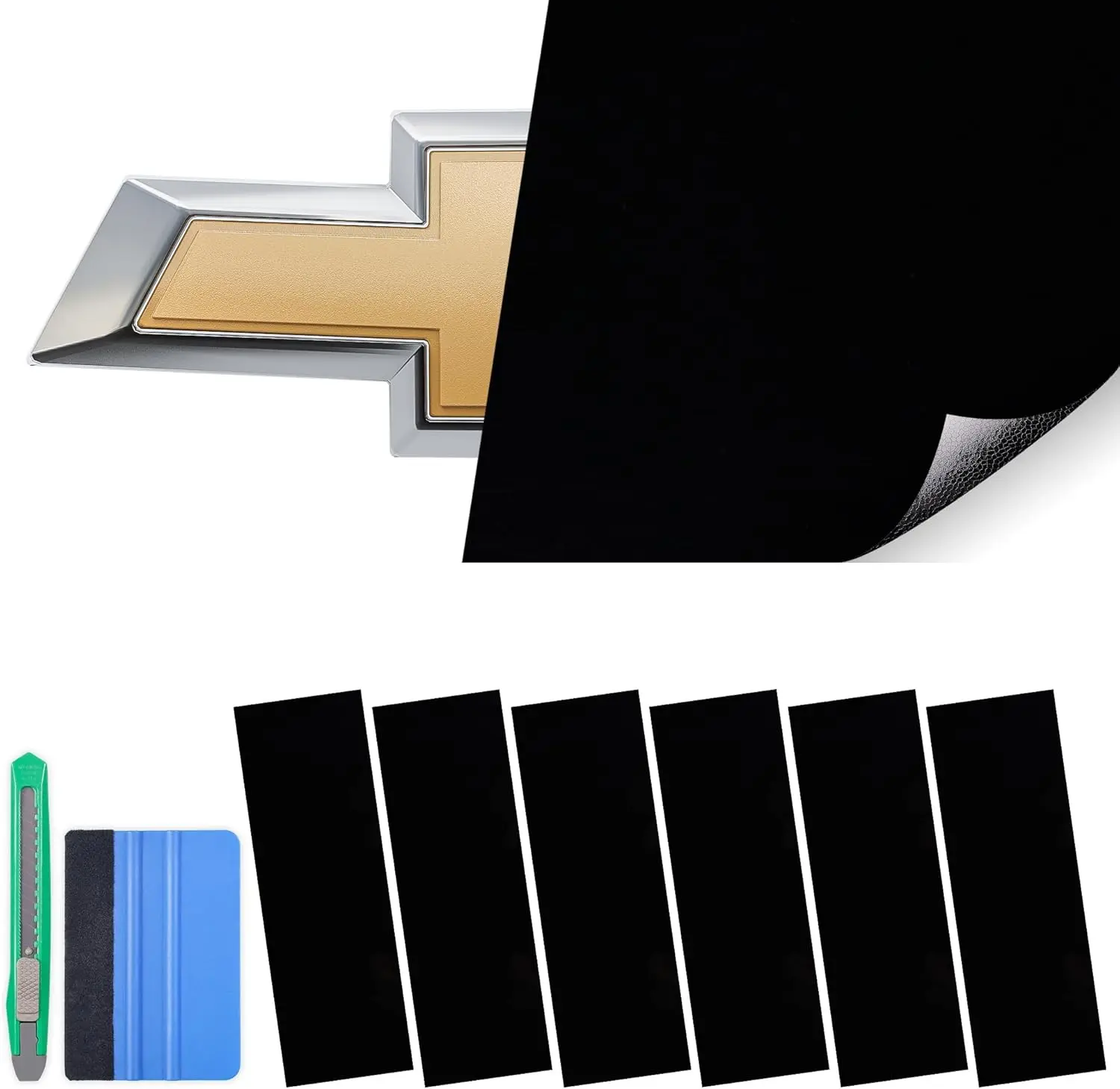 12"x4.3" For Chevrolet Chevy Bowtie Emblem Vinyl Wrap Kit, 6pcs Waterproof Universal Logo Overlay Black with Spatula & Cutter, Auto Accessories, Vehicle Accessories, Vinyl Decals, Car Sticker Decal