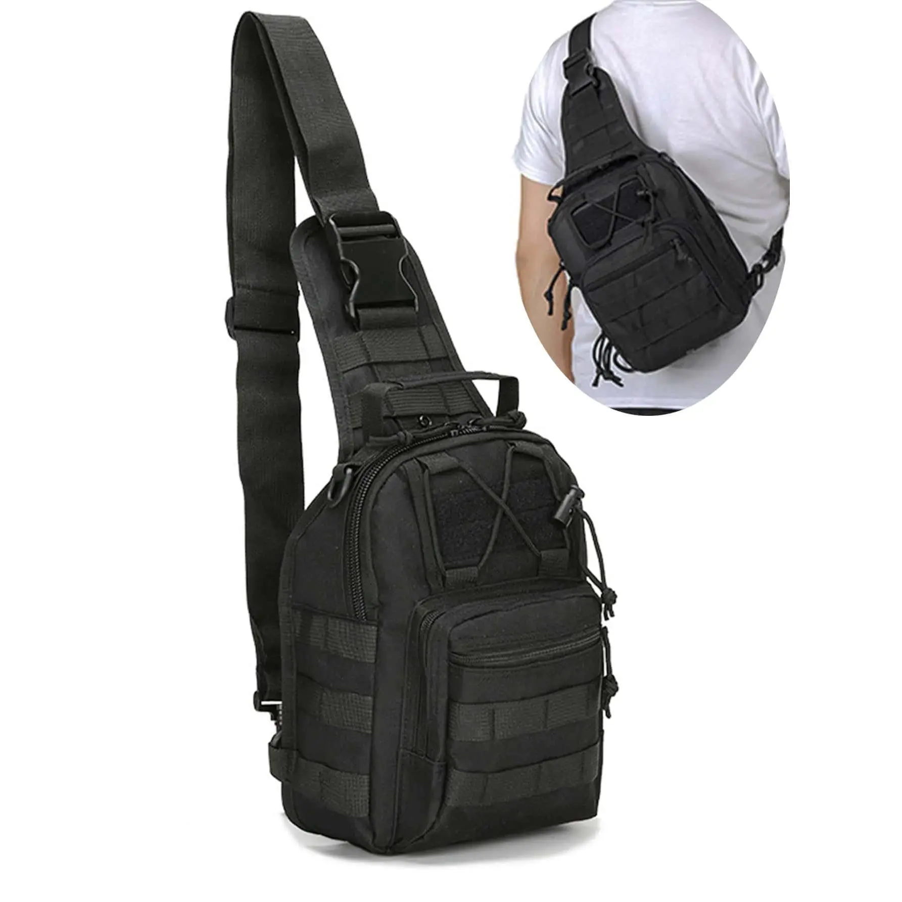 Men's Tactical Crossbody Bag, Military Chest Pouch, EDC Shooting Range, Shoulder Bag for Hunting, Hiking, Fishing, Camping, Riding and Traveling, Black