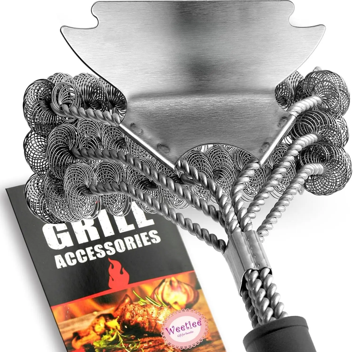 18-Inch Bristle-Free Grill Brush & Scraper, Stainless Steel BBQ Grill Grate Cleaner for Gas, Charcoal, Porcelain & Outdoor Grills