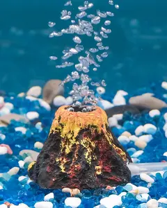 Aquarium Volcano Ornament Kit, Fish Tank Decoration Mini Resin Volcanic Decor for Fish Tank Landscape Realistic Mountain with Air Stone Bubbler Airline Tubing Accessories for Oxygenation